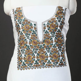  White 2pc Kashida Hand Embroidery Cotton Dress Material