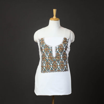  White 2pc Kashida Hand Embroidery Cotton Dress Material