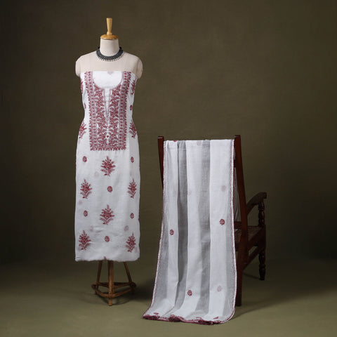 White - 2pc kota doria cotton lucknow chikankari unstitched
