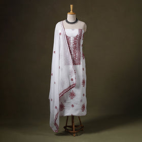 White - 2pc kota doria cotton lucknow chikankari unstitched