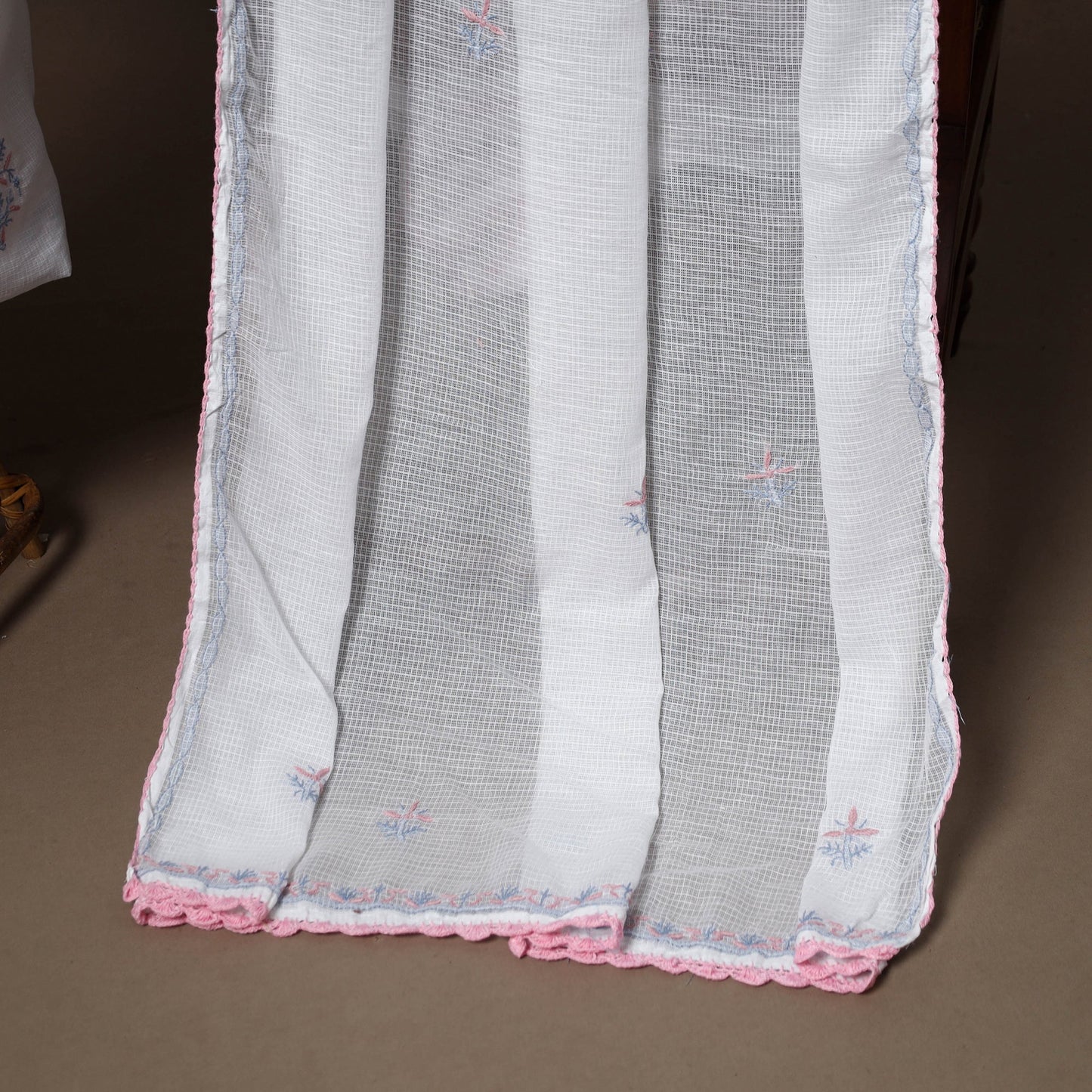 White - 2pc kota doria cotton unstitched lucknow chikankari