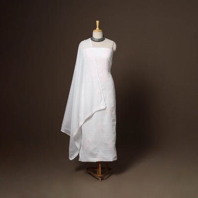 White - 2pc kota doria cotton unstitched lucknow chikankari