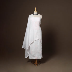 White - 2pc kota doria cotton unstitched lucknow chikankari