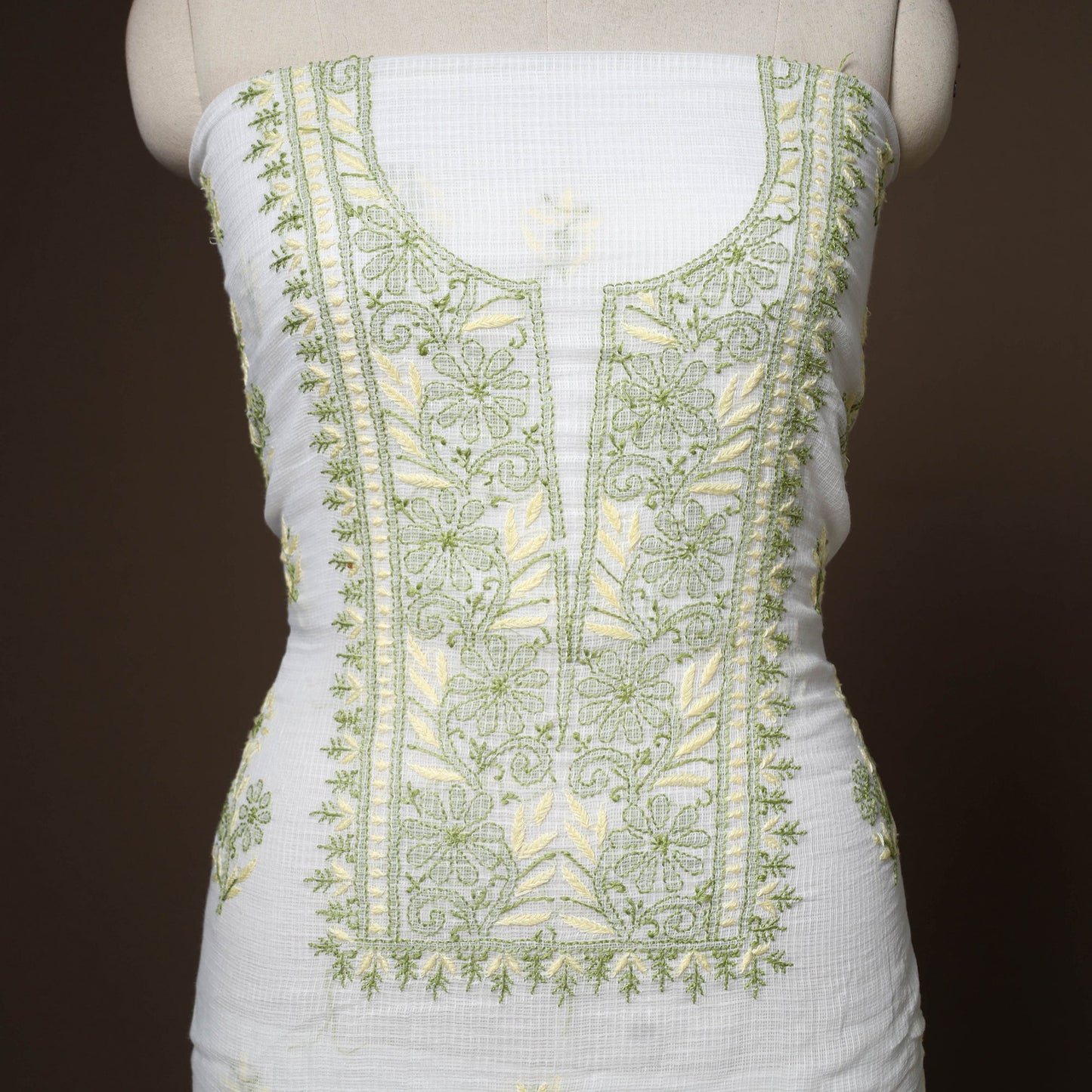 White - 2pc kota doria cotton unstitched lucknow chikankari