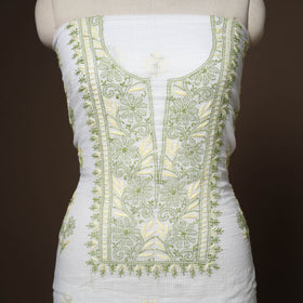 White - 2pc kota doria cotton unstitched lucknow chikankari