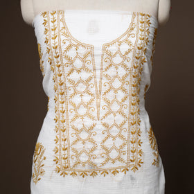 White - 2pc kota doria cotton unstitched lucknow chikankari
