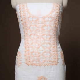 White - 2pc kota doria cotton unstitched lucknow chikankari