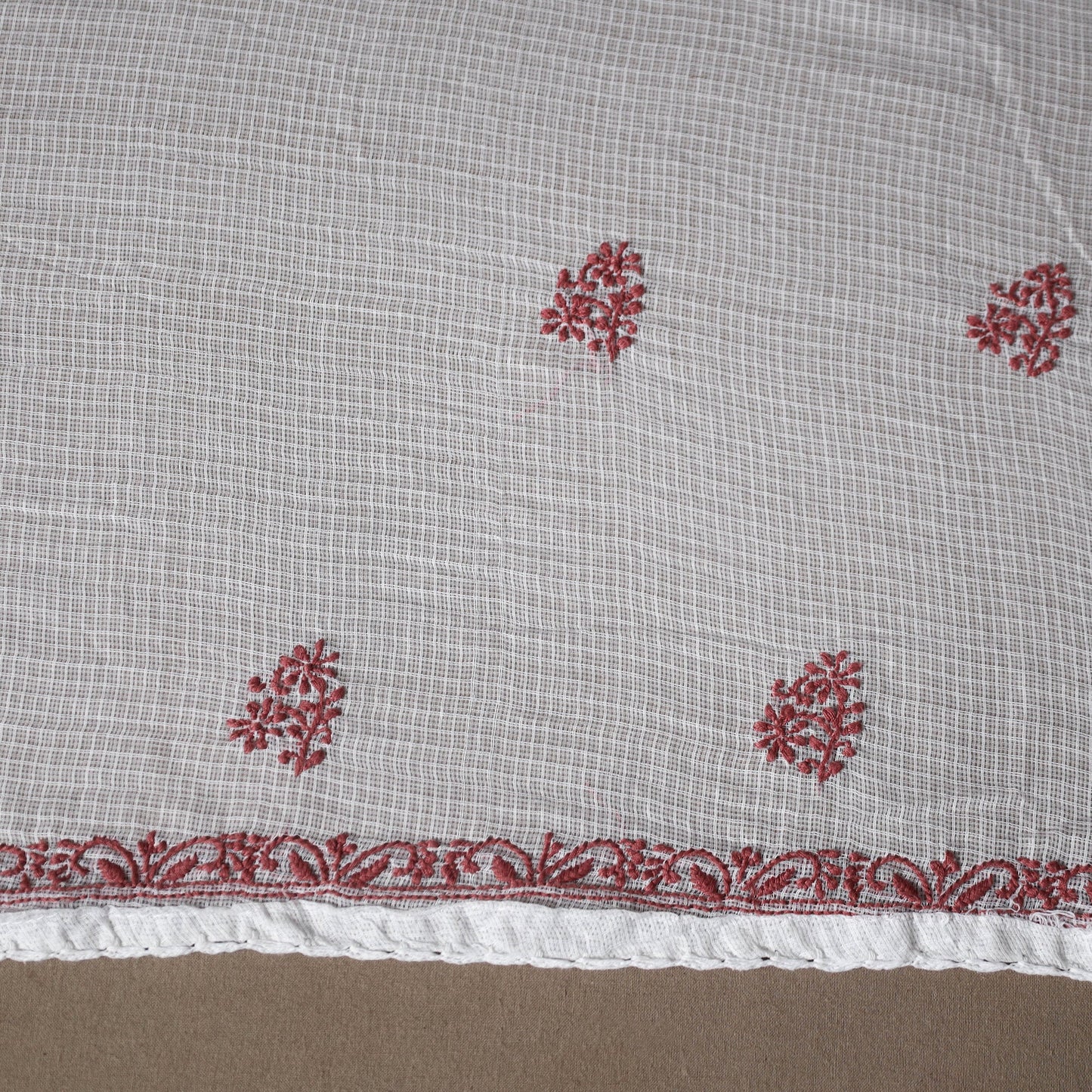 White - 2pc kota doria cotton unstitched lucknow chikankari