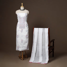 White - 2pc kota doria cotton unstitched lucknow chikankari