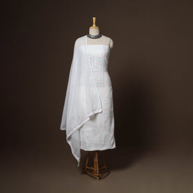 White - 2pc kota doria cotton unstitched lucknow chikankari