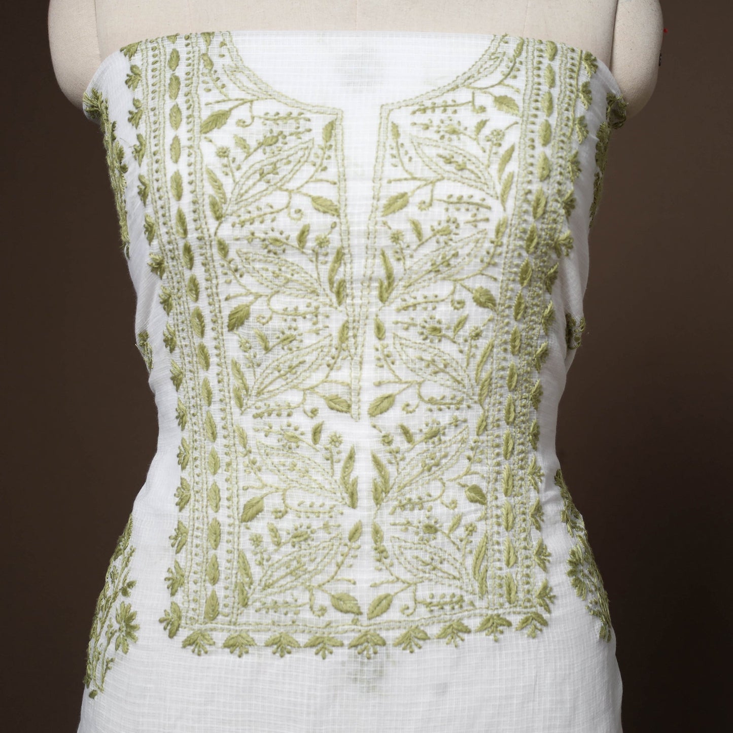 White - 2pc kota doria cotton unstitched lucknow chikankari