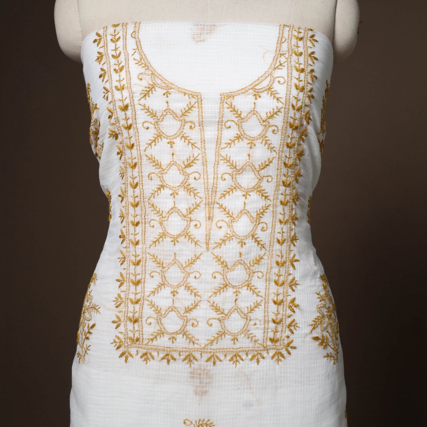 White - 2pc kota doria cotton unstitched lucknow chikankari