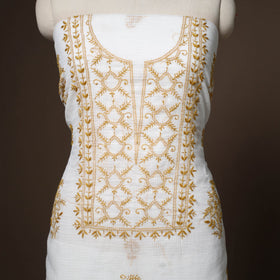White - 2pc kota doria cotton unstitched lucknow chikankari