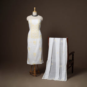 White - 2pc kota doria cotton unstitched lucknow chikankari