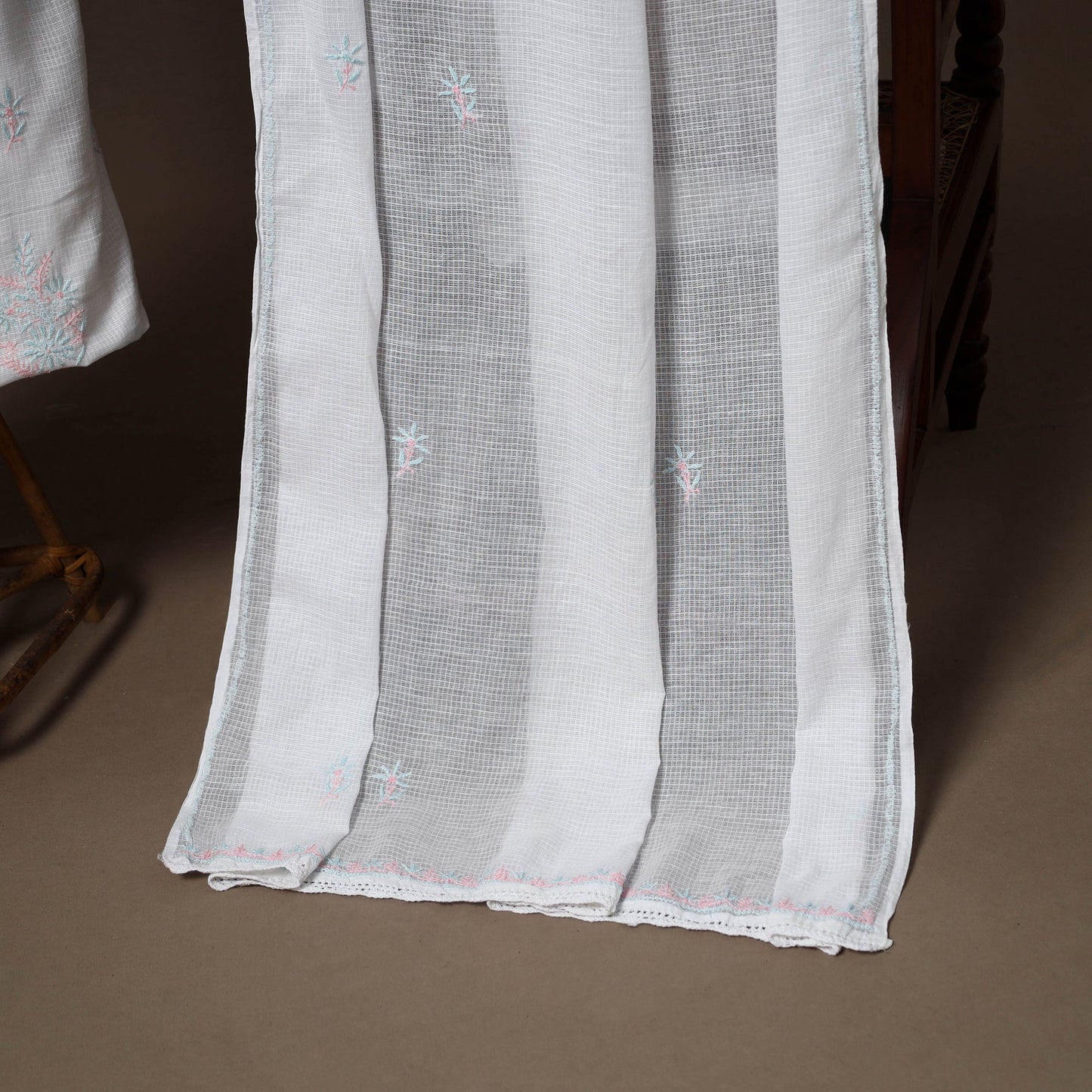 White - 2pc kota doria cotton unstitched lucknow chikankari