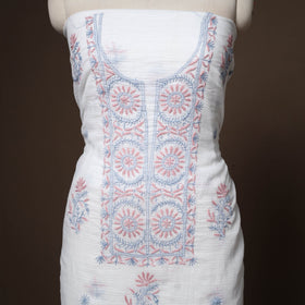 White - 2pc kota doria cotton unstitched lucknow chikankari