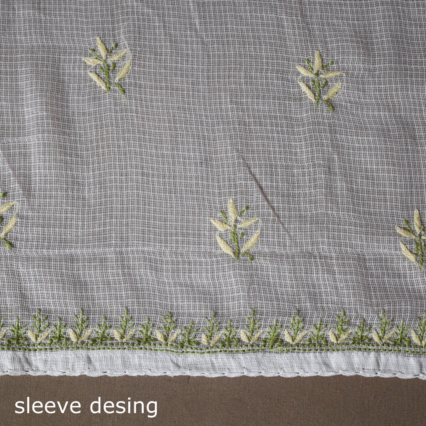 White - 2pc kota doria cotton unstitched lucknow chikankari