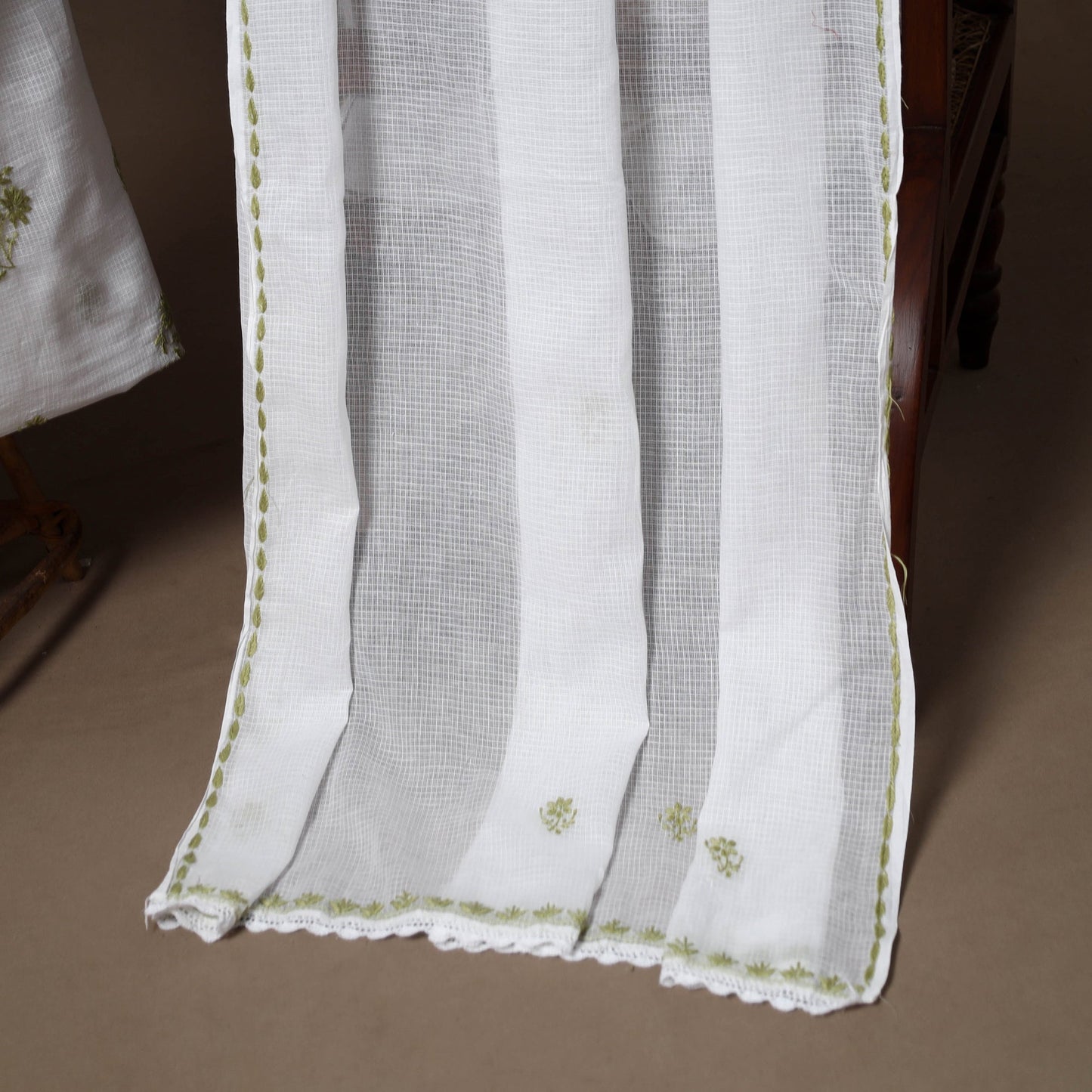 White - 2pc kota doria cotton unstitched lucknow chikankari