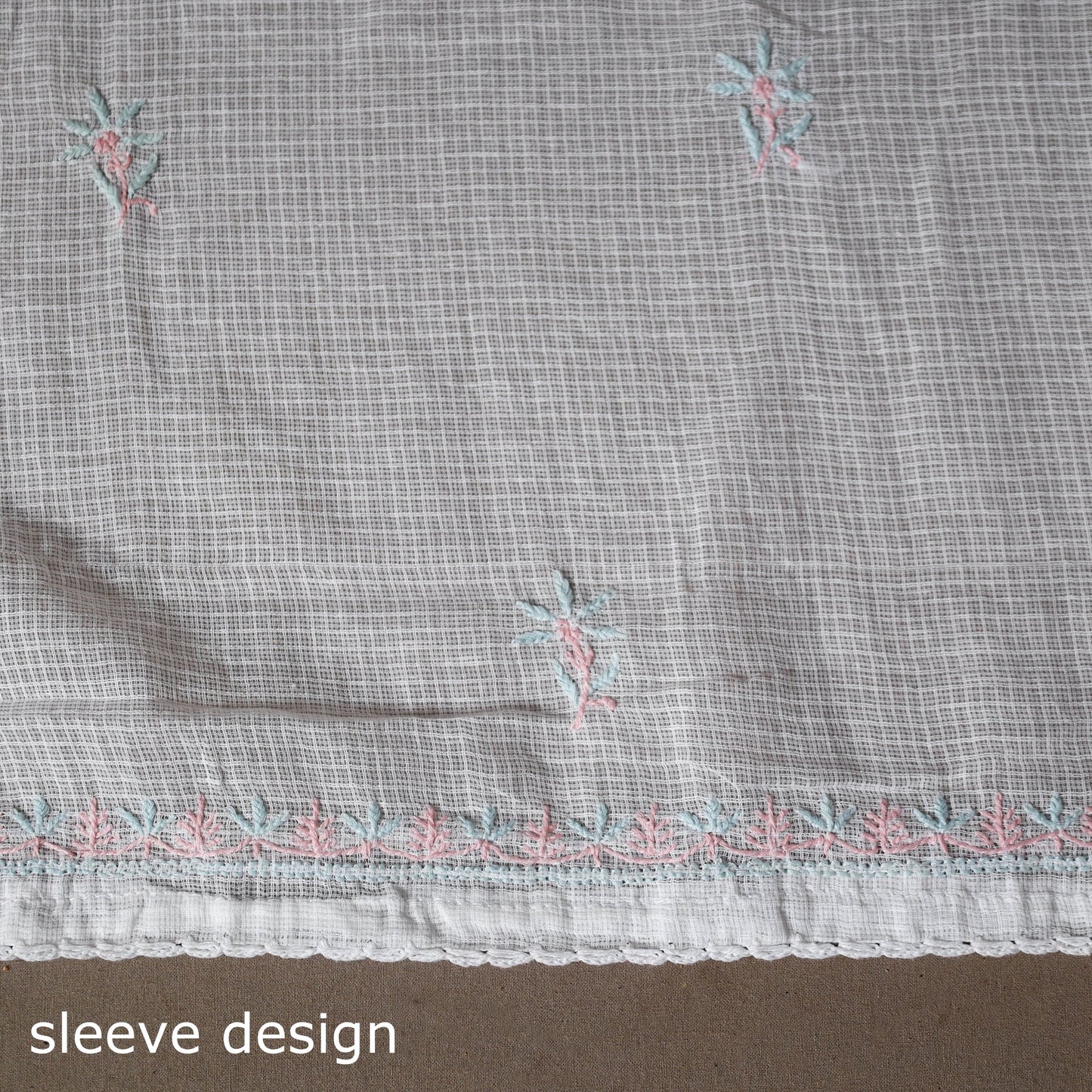 White - 2pc kota doria cotton unstitched lucknow chikankari