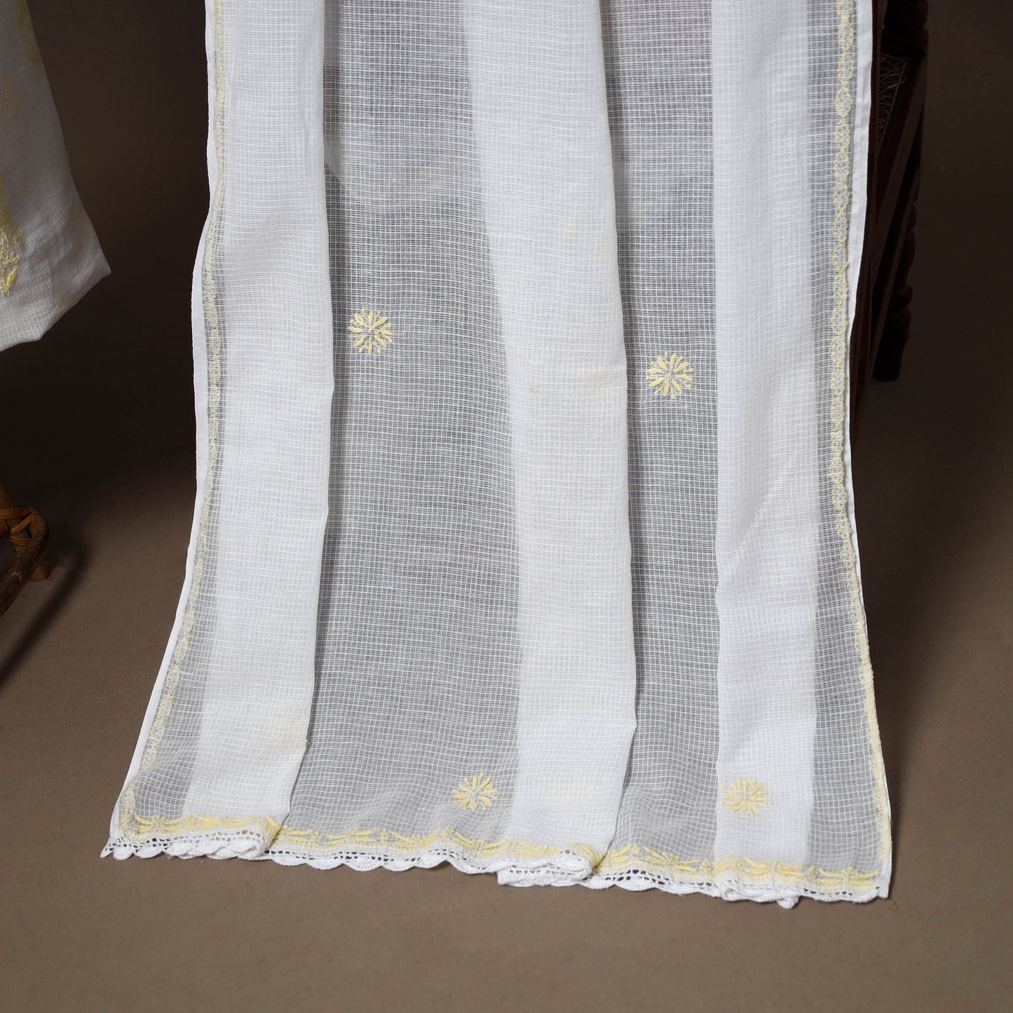 White - 2pc kota doria cotton unstitched lucknow chikankari