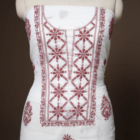 White - 2pc kota doria cotton unstitched lucknow chikankari