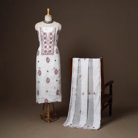 White - 2pc kota doria cotton unstitched lucknow chikankari
