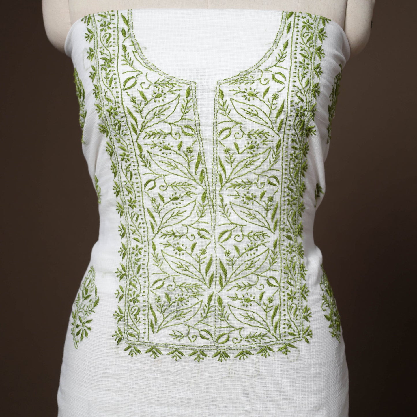 White - 2pc kota doria cotton unstitched lucknow chikankari