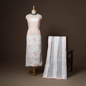 White - 2pc kota doria cotton unstitched lucknow chikankari