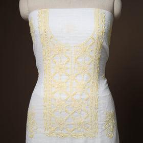 White - 2pc kota doria cotton unstitched lucknow chikankari