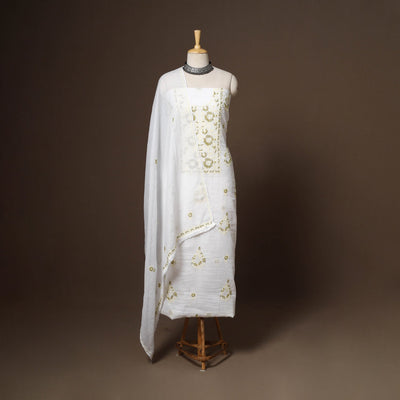 White - 2pc kota doria cotton unstitched lucknow chikankari