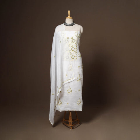 White - 2pc kota doria cotton unstitched lucknow chikankari