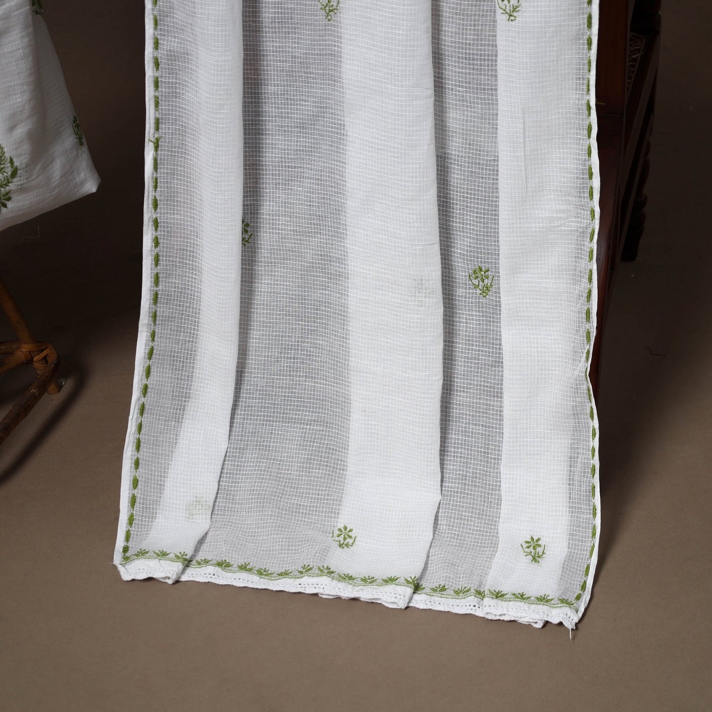 White - 2pc kota doria cotton unstitched lucknow chikankari