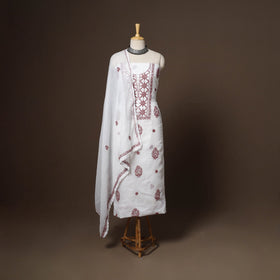 White - 2pc kota doria cotton unstitched lucknow chikankari