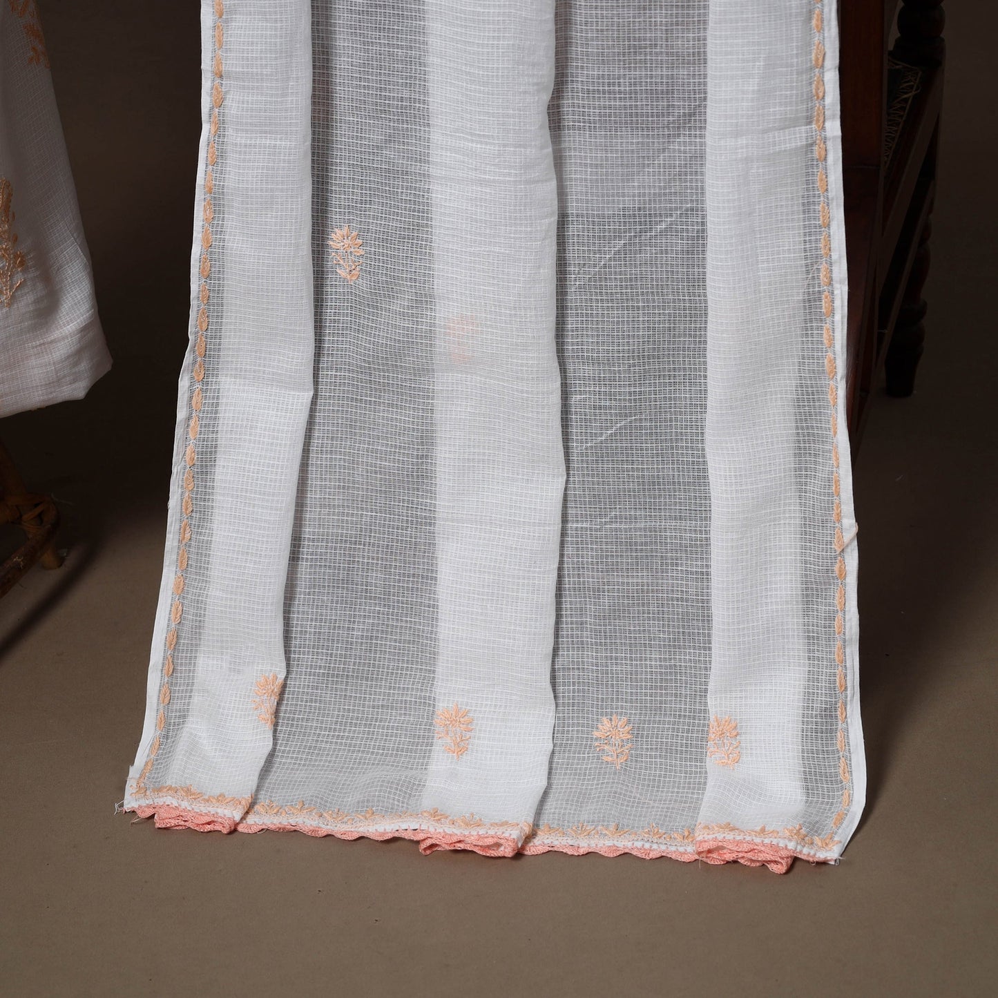 White - 2pc kota doria cotton unstitched lucknow chikankari