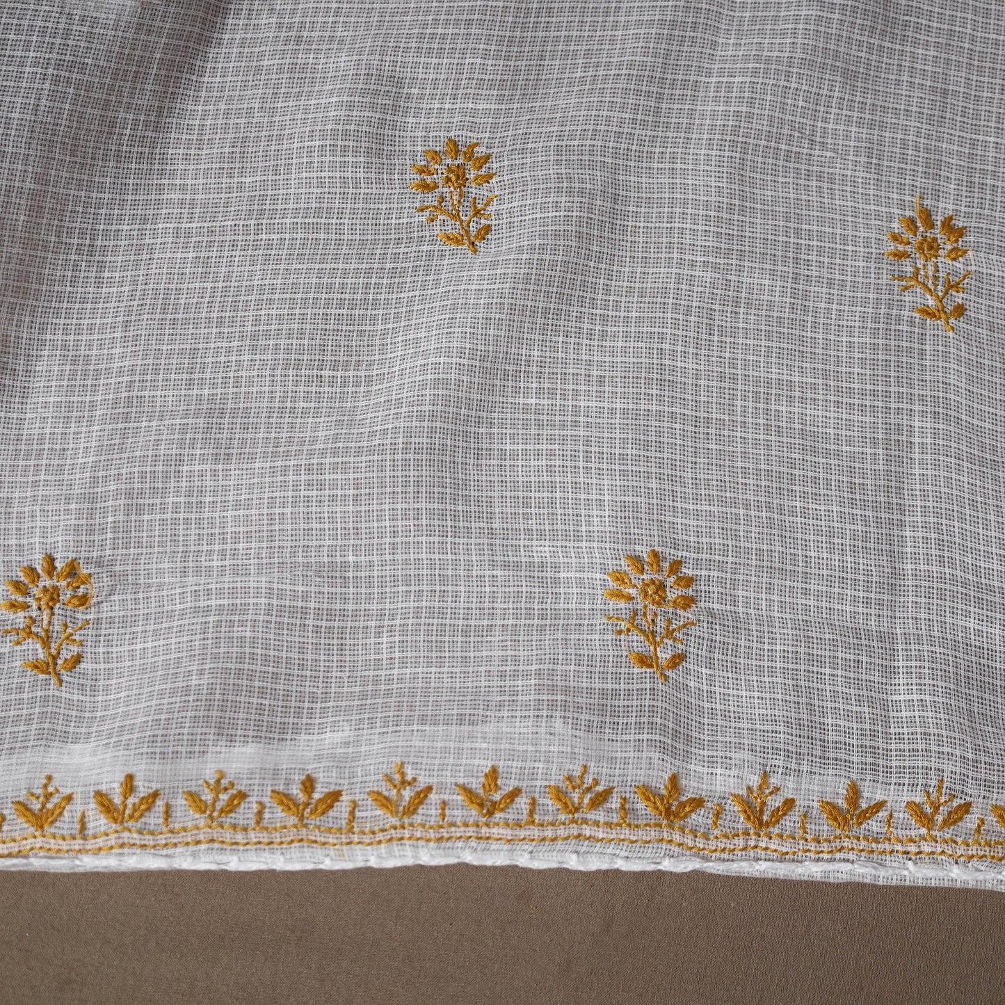 White - 2pc kota doria cotton unstitched lucknow chikankari