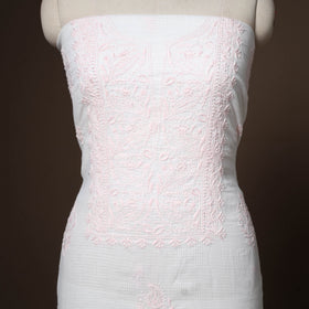 White - 2pc kota doria cotton unstitched lucknow chikankari