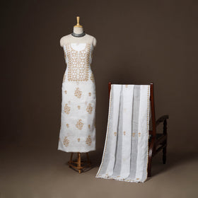 White - 2pc kota doria cotton unstitched lucknow chikankari