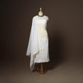 White - 2pc kota doria cotton unstitched lucknow chikankari