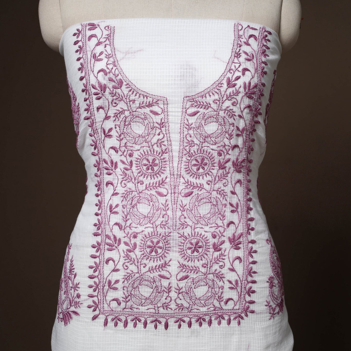 White - 2pc kota doria cotton unstitched lucknow chikankari