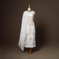 White - 2pc kota doria cotton unstitched lucknow chikankari