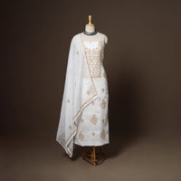 White - 2pc kota doria cotton unstitched lucknow chikankari