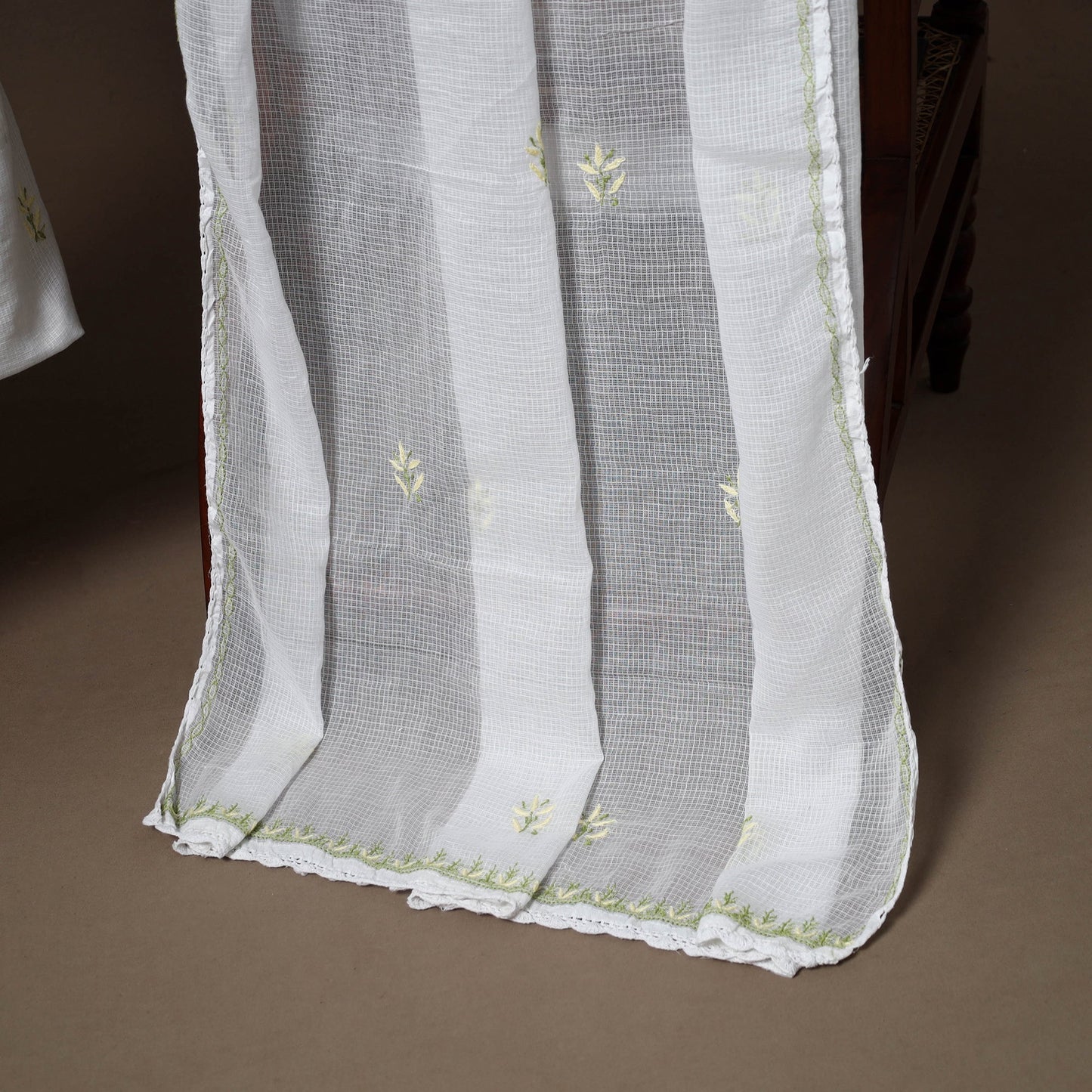 White - 2pc kota doria cotton unstitched lucknow chikankari