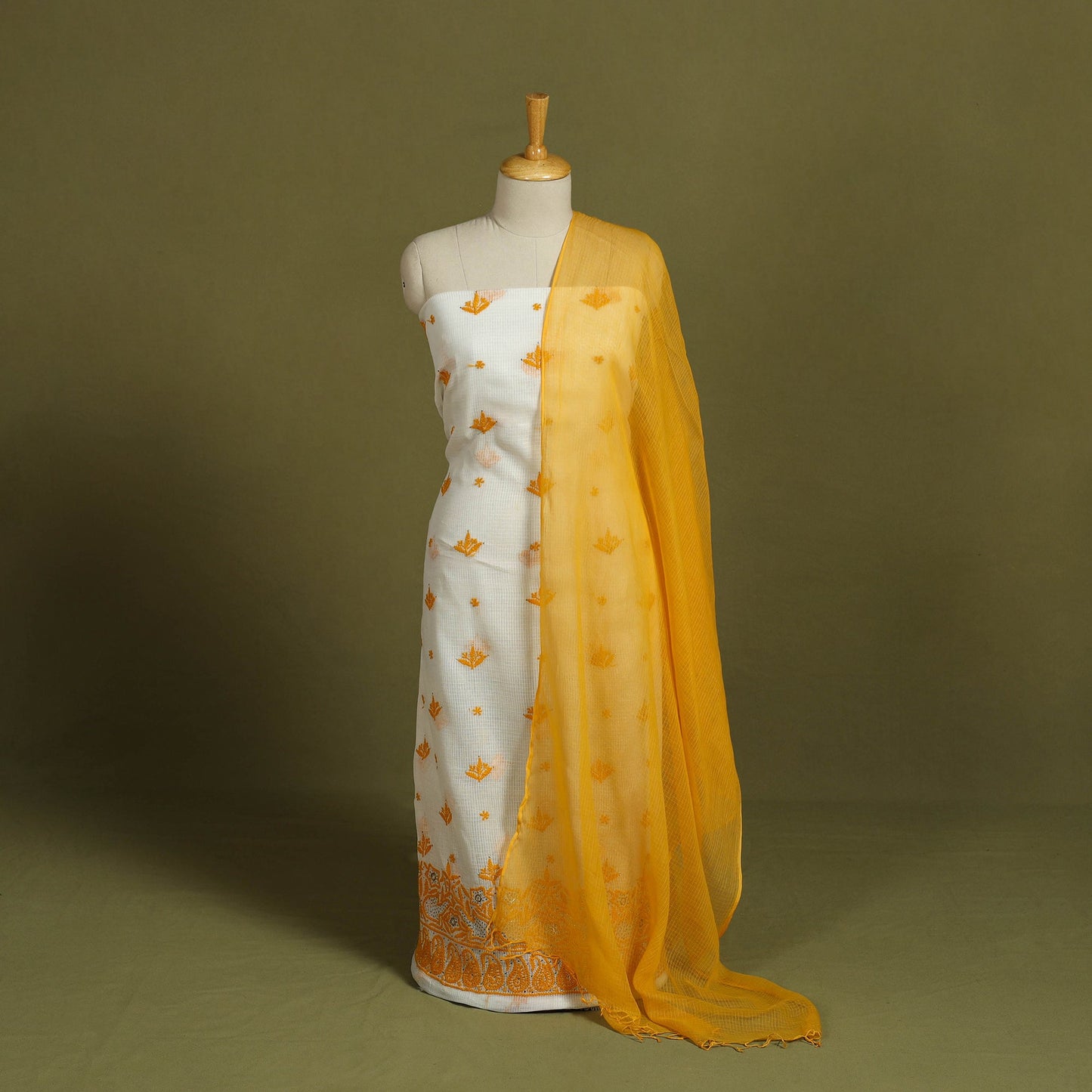 2pc Mukaish Hand Embroidery Kota Doria Chikankari Dress Material 