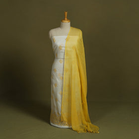 2pc White Mukaish Hand Embroidery Kota Doria Chikankari Dress Material 