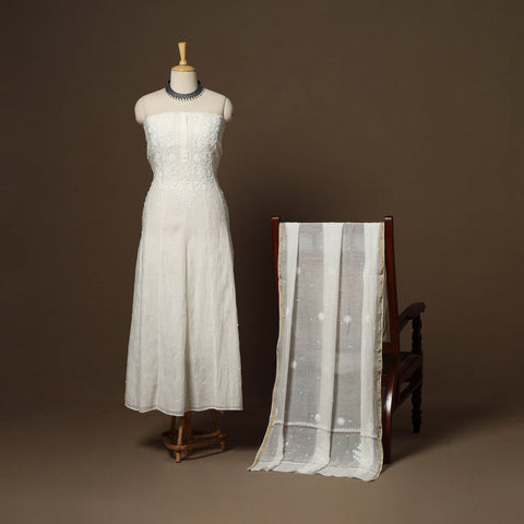 White - 2pc mul chanderi semi stitched hand beads work