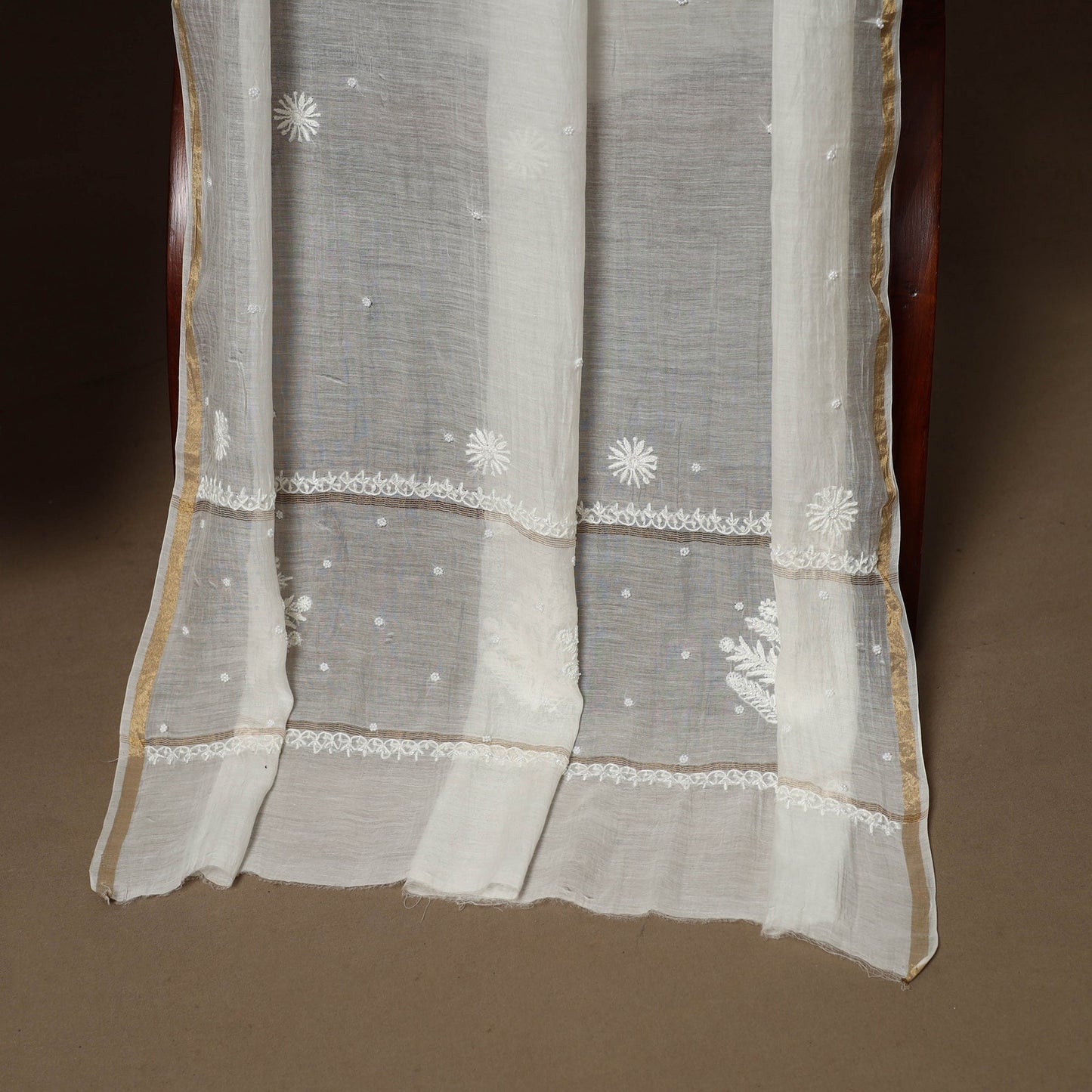 White - 2pc mul chanderi semi stitched hand beads work