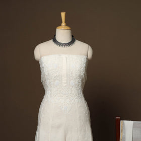 White - 2pc mul chanderi semi stitched hand beads work