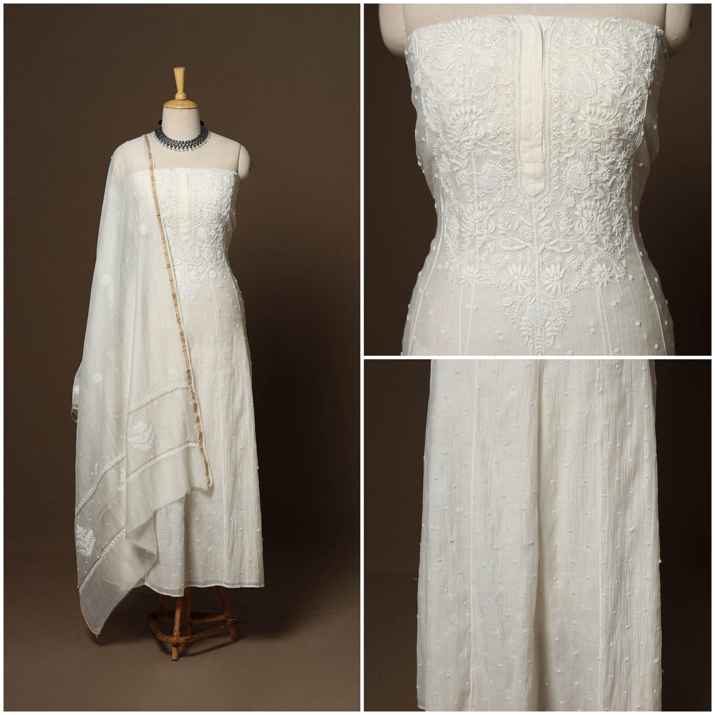 White - 2pc mul chanderi semi stitched hand beads work