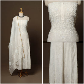 White - 2pc mul chanderi semi stitched hand beads work