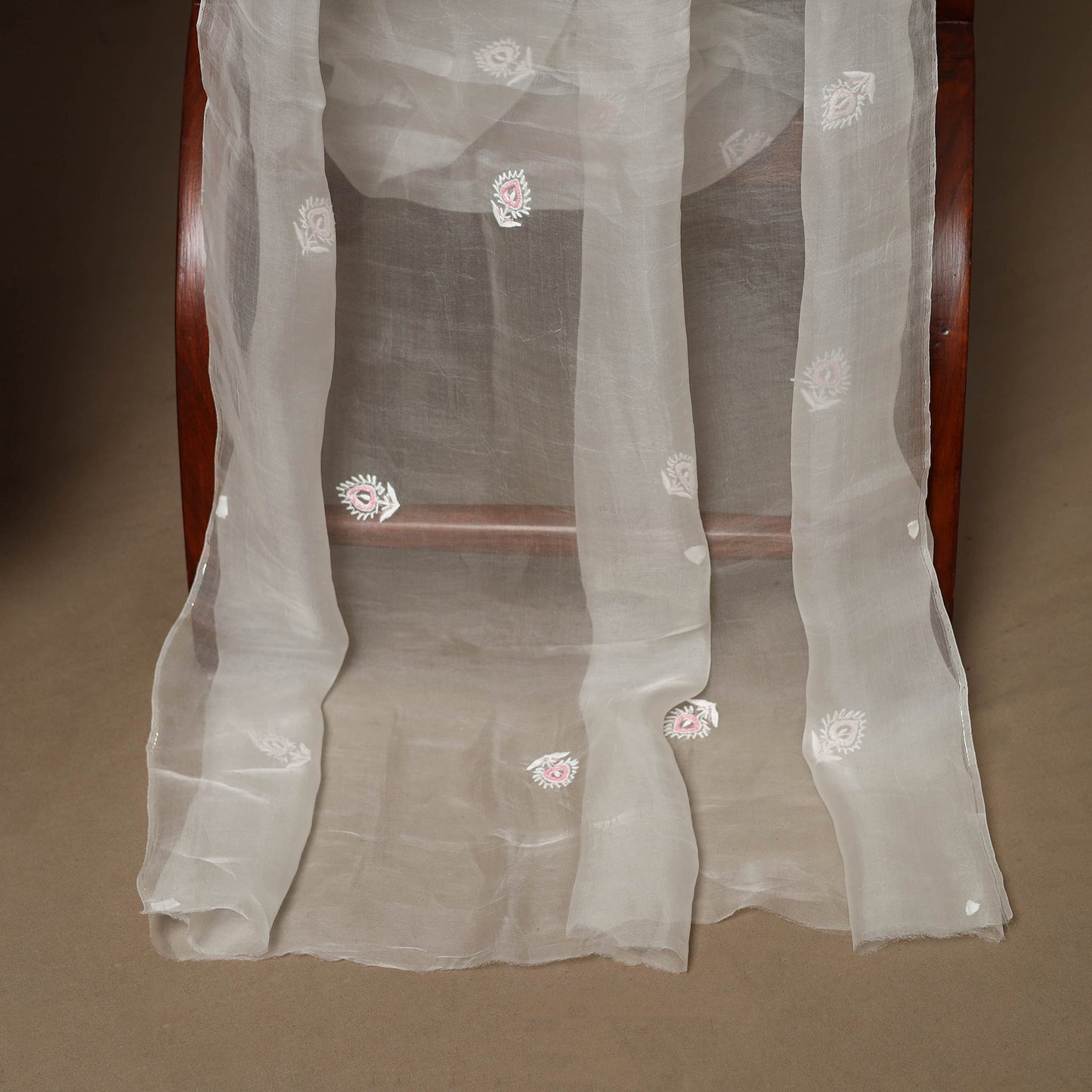 White - 2pc organza silk unstitched hand beads work heavy